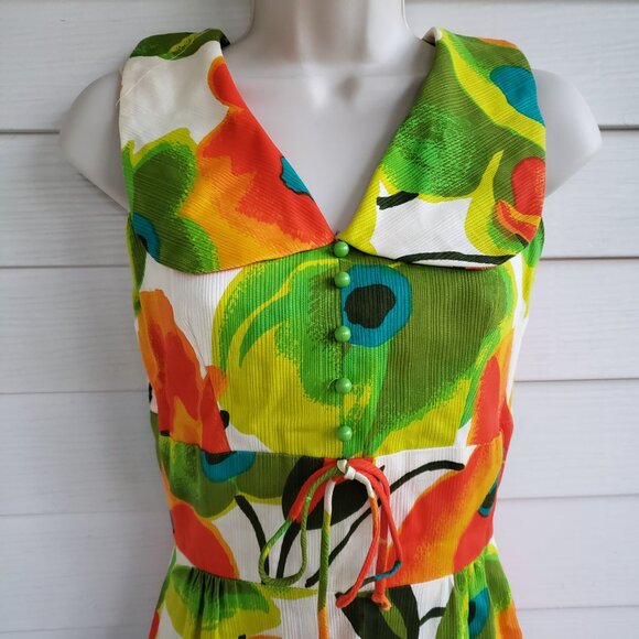 Vintage 70s Miss Donna Hawaiian style maxi dress cotton - Picture 2 of 9